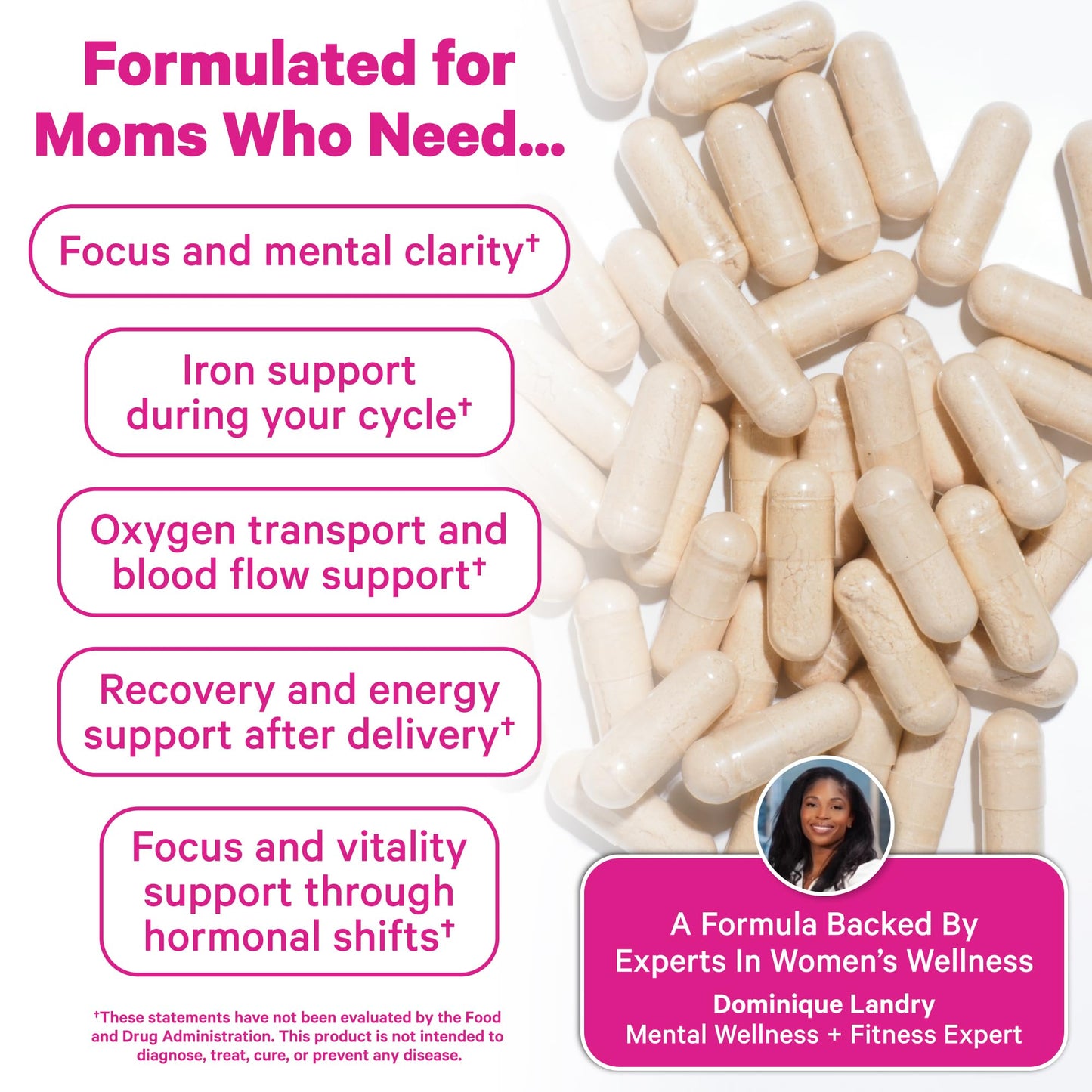Pink Stork Iron for Women with Vitamin C, 60 Capsules, 2-Month Supply | 18 mg Chelated Iron Bisglycinate + Vitamin C, Supports Energy, Focus + Oxygen, Pregnancy, Postpartum, PMS + Perimenopause