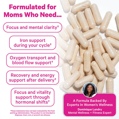 Pink Stork Iron for Women with Vitamin C, 60 Capsules, 2-Month Supply | 18 mg Chelated Iron Bisglycinate + Vitamin C, Supports Energy, Focus + Oxygen, Pregnancy, Postpartum, PMS + Perimenopause