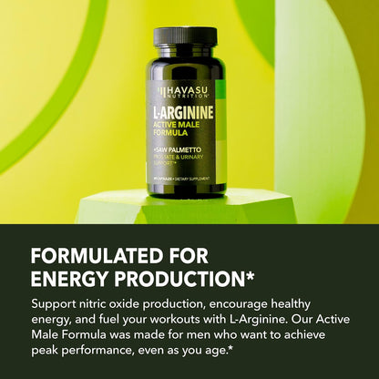 L-Arginine with Saw Palmetto for Men Capsules, Vegan, Non-GMO, 30 Servings | Vegan, Non-GMO Nitric Oxide and Prostate Health Supplements for Men, Endurance and Urinary Tract Function Support