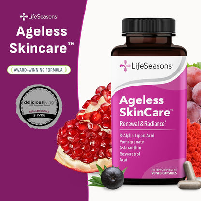 LifeSeasons Ageless Skincare - Anti Aging Supplement - Antioxidant Support - Moisturizes & Nourishes Skin - Acai Berry Astaxanthin Resveratrol R-Alpha Lipoic Acid & Pomegranate Extract - 90 Capsules