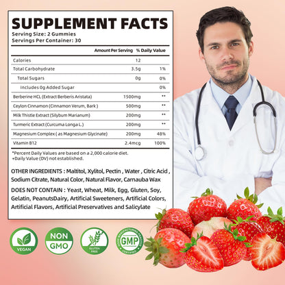 softbear Berberine with Ceylon Cinnamon Gummies-99% Purity Berberine HCL Supplements