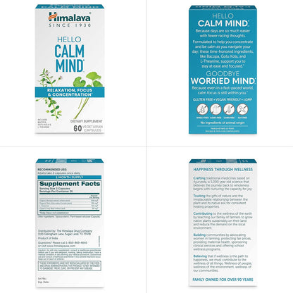 Himalaya Hello Calm Mind Herbal Supplement,Cognitive Support, 60 Capsules