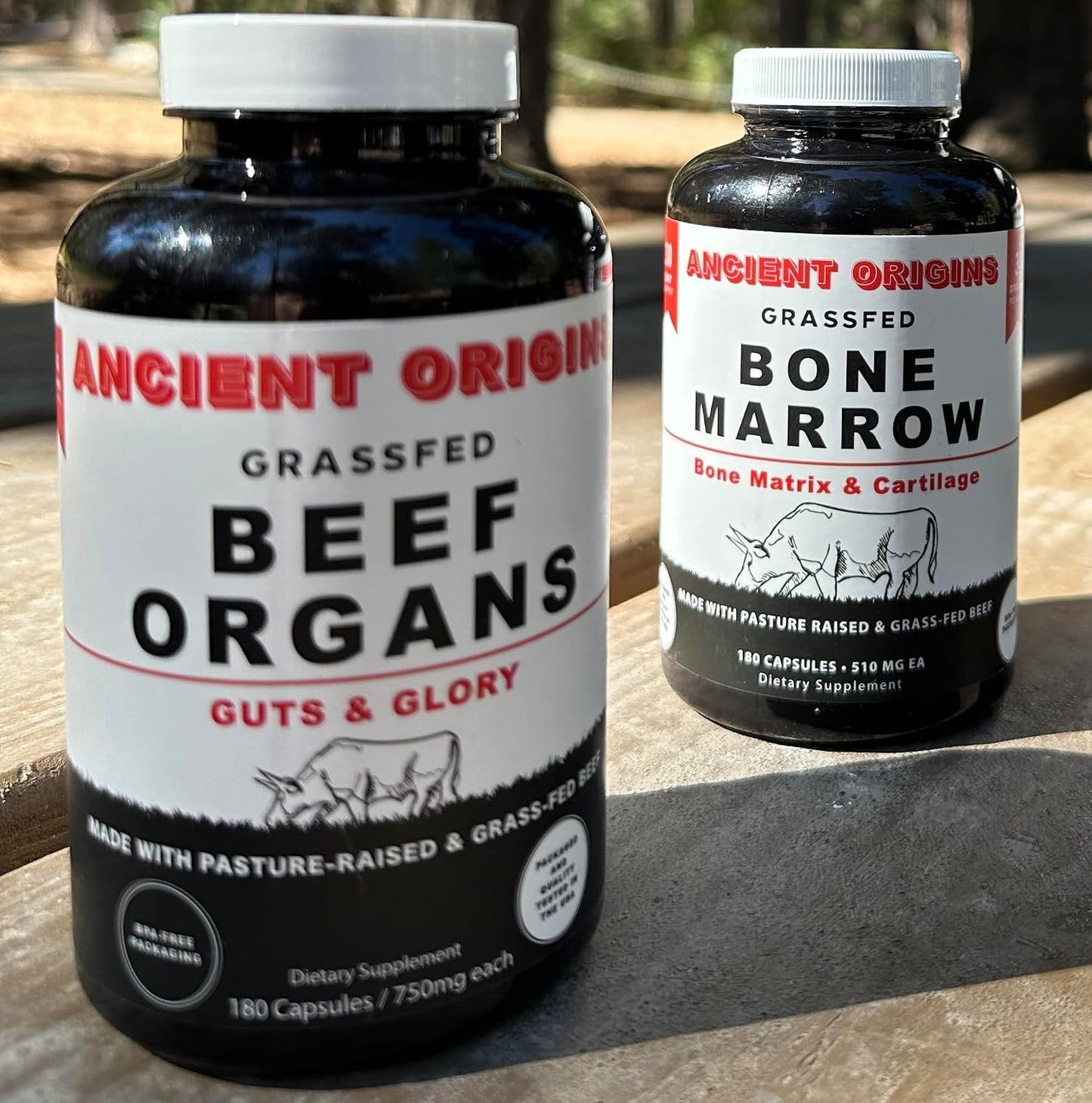 Ancient Origins Grass Fed Beef Liver 360 Capsules, 750 mg Each and Bone Marrow 180 Capsules 510 mg Each
