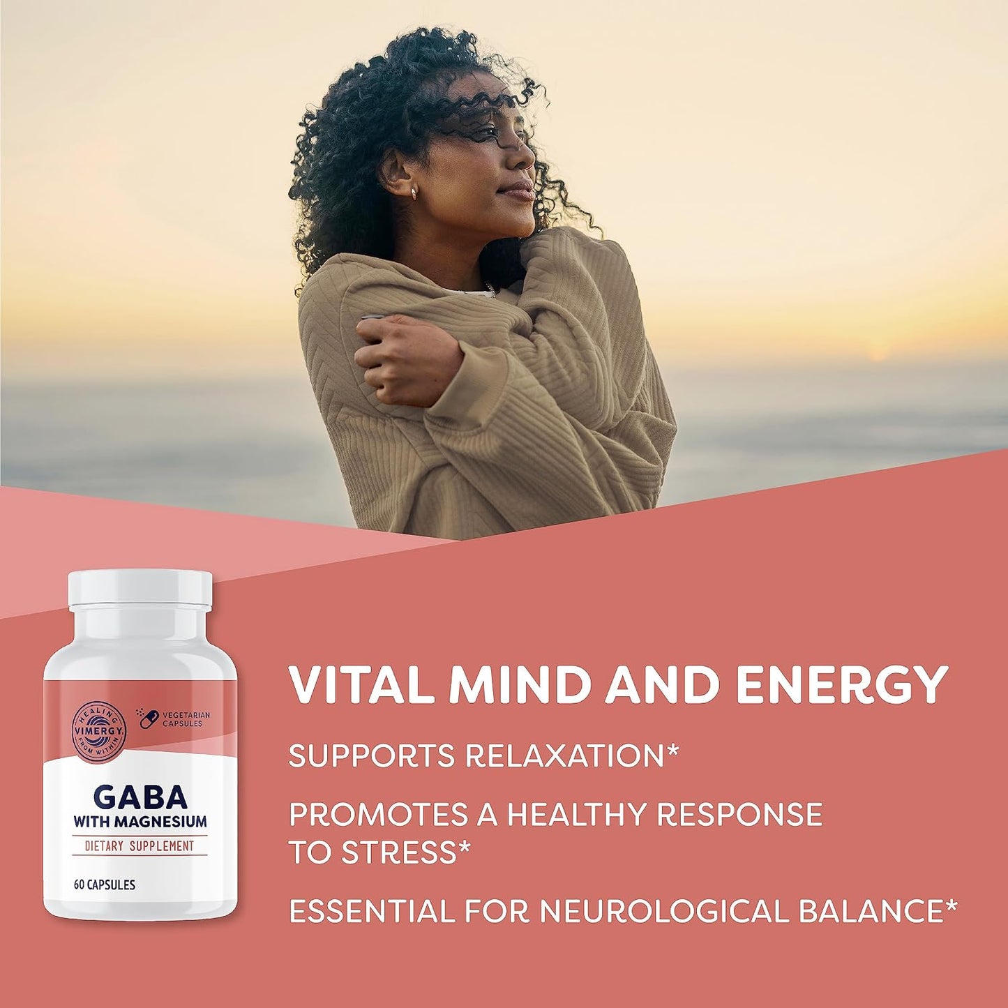 VIMERGY GABA with Magnesium – Supports Nervous System Function – Promotes Relaxation – Kosher, Vegan & Gluten-Free – 60 Capsules