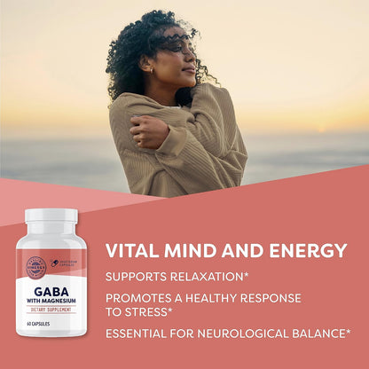 VIMERGY GABA with Magnesium – Supports Nervous System Function – Promotes Relaxation – Kosher, Vegan & Gluten-Free – 60 Capsules