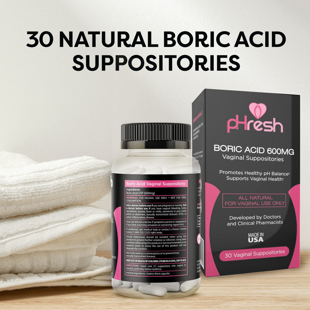 ACE NUTRITION pHresh Boric Acid Suppositories for Women, Suppositories for Odor Use