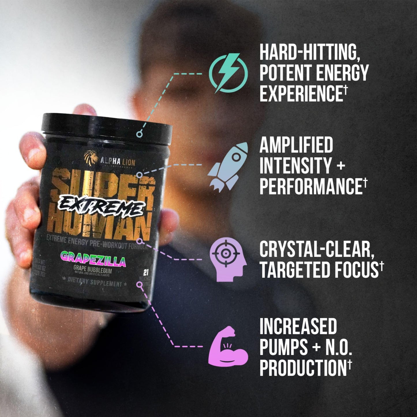 ALPHA LION Superhuman Extreme High Stim Pre Workout Powder, Beta Alanine, L-Taurine & 356mg Tri-Source Caffeine for Sustained Energy, Nitric Oxide & Citrulline for Pump (21 Servings, Slaughtermelon)