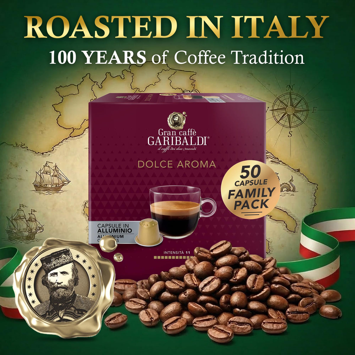 Gran Caffè Garibaldi Espresso Pods, Decaffeinato, 50Count