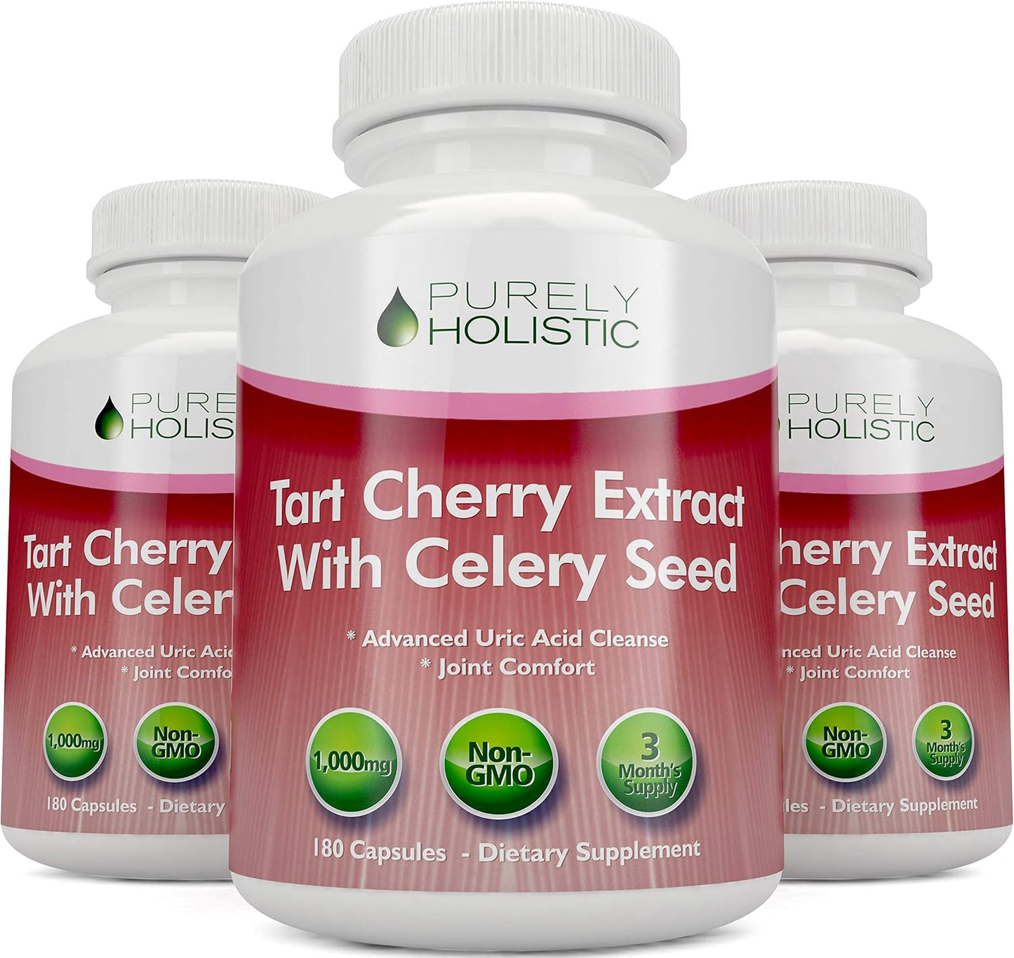 Tart Cherry Capsules with Celery Seed, Uric Acid Support, 3 Month Supply | Premium Montmorency Tart Cherry Extract Capsules, Antioxidant Support for Recovery & Comfort, Non-GMO & Vegetarian, 180 Ct