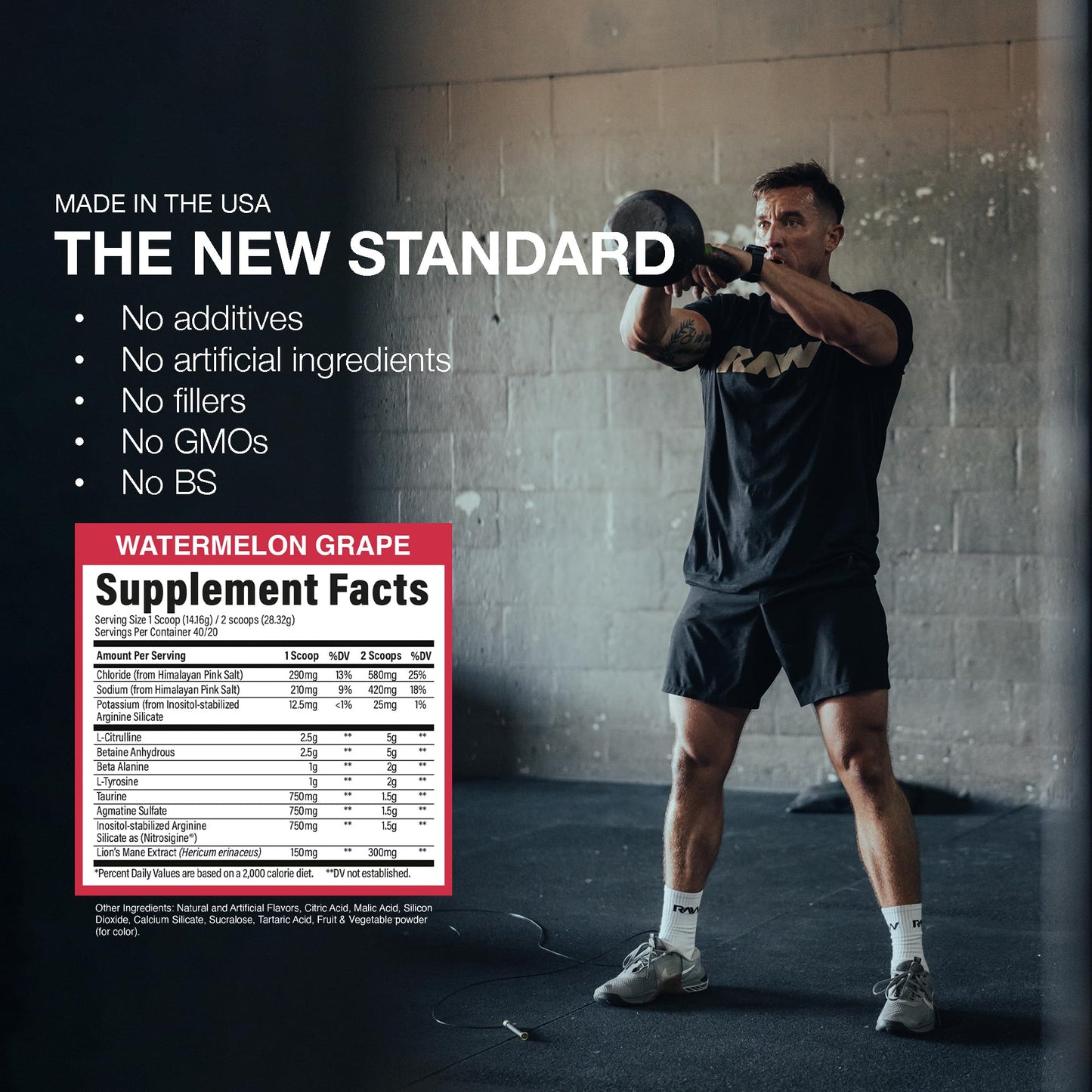 RAW Pump Stim Free Pre Workout (Watermelon) - Non-Stimulant Pre Workout Supplement Powder Nitric Oxide Booster - Pre Workout Supplements Drink for During Workout - 40 Servings