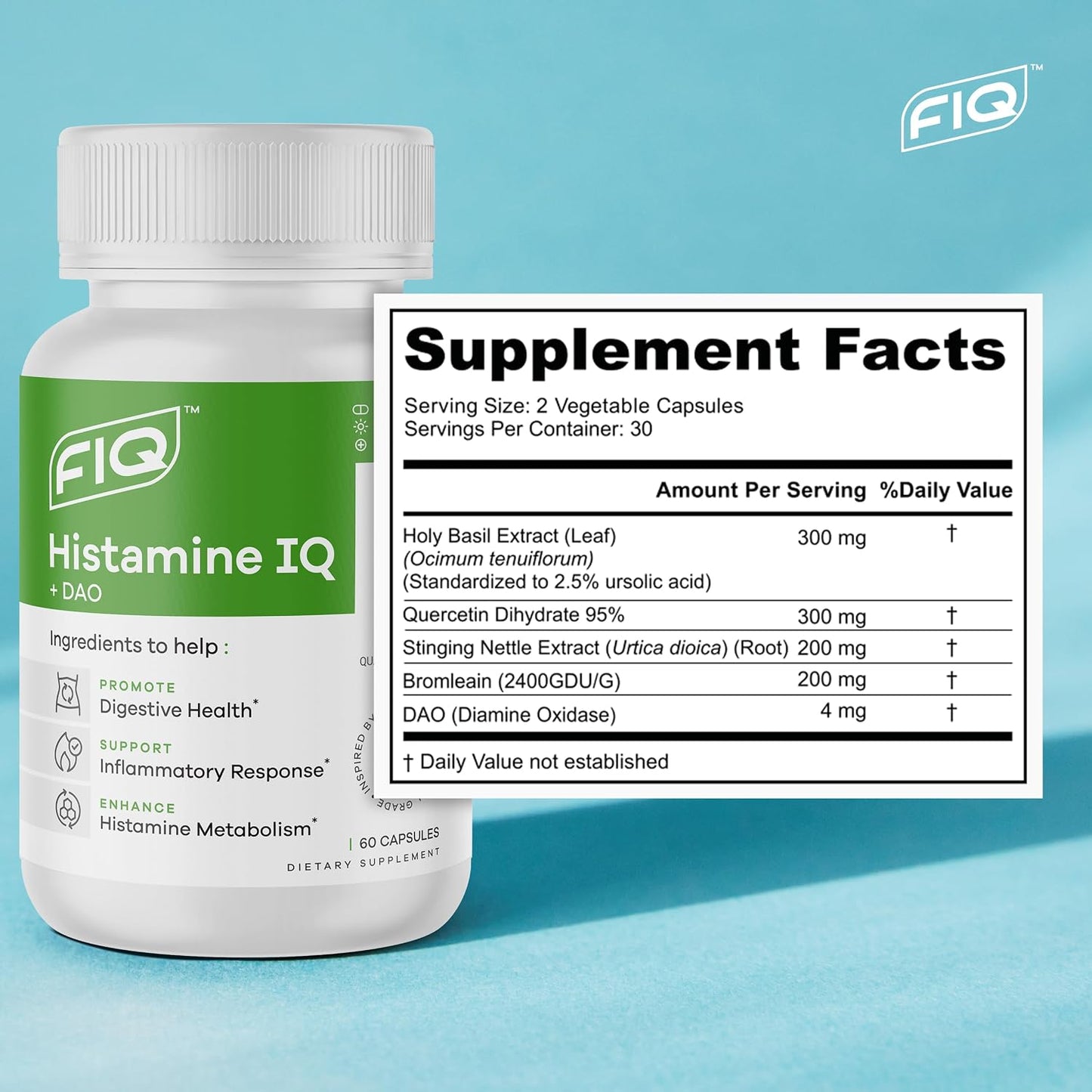 Formula IQ - Histamine IQ - Diamine Oxidase (DAO) Enzyme Supplement - DAO Histamine Blocker - Immune Support - 60 Capsules
