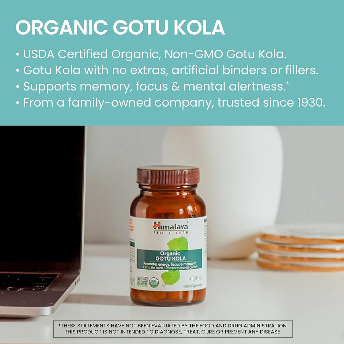 Himalaya USDA Organic Gotu Kola Capsules with Adaptogens, 650 mg,90 Caplets