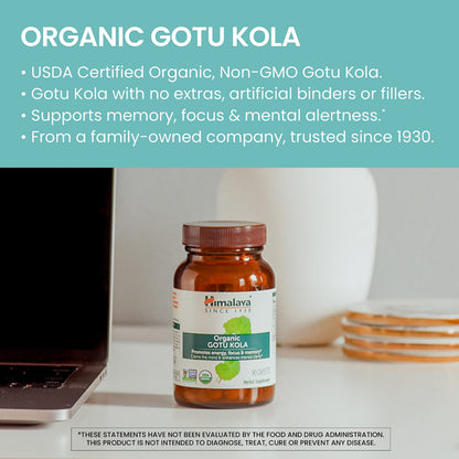Himalaya USDA Organic Gotu Kola Capsules with Adaptogens, 650 mg,90 Caplets