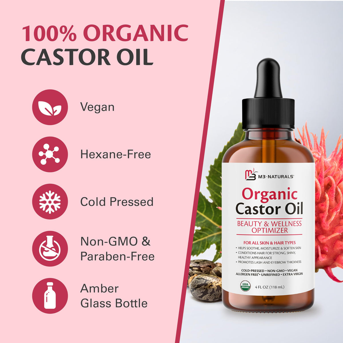 Organic Castor Oil Roll On - Extra Virgin, Unrefined & Hexane-free (3oz)