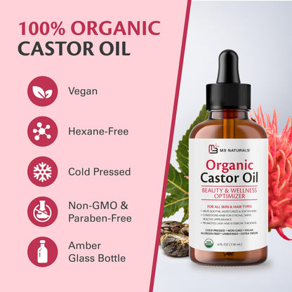 Organic Castor Oil Roll On - Extra Virgin, Unrefined & Hexane-free (3oz)