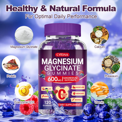 Magnesium Glycinate Gummies 600mg, Sugar Free Magnesium Gummies for Adults