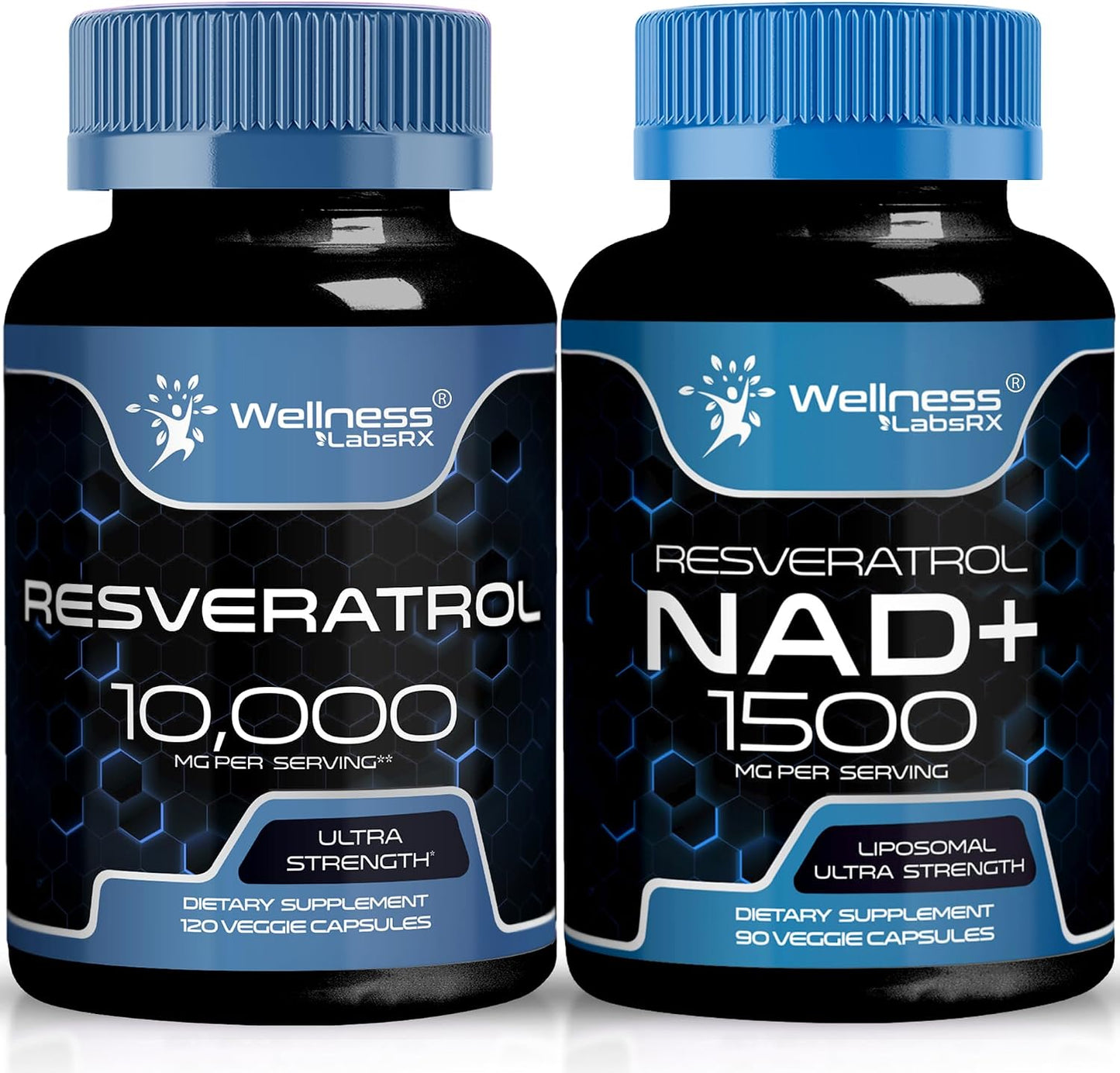 WELLNESS LABSRX Resveratrol Capsules 1000 - NAD+ Supplement Capsules 1500mg | Bundle