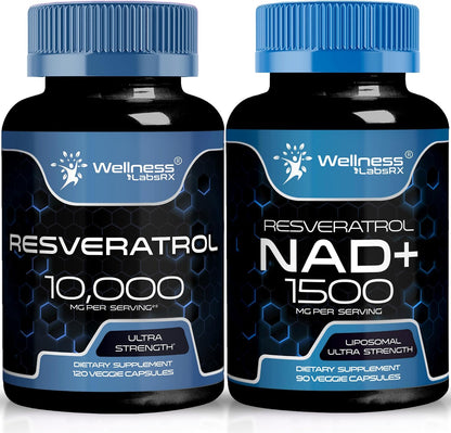 WELLNESS LABSRX Resveratrol Capsules 1000 - NAD+ Supplement Capsules 1500mg | Bundle