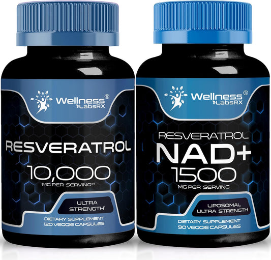 WELLNESS LABSRX Resveratrol Capsules 1000 - NAD+ Supplement Capsules 1500mg | Bundle