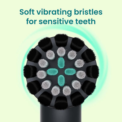 Quip Rev Oscillating Rechargeable Electric Toothbrush with Toothbrush Heads 4 Pack Product Bundle - Soft Bristles, Pressure Sensor, Compact - Blue Stone