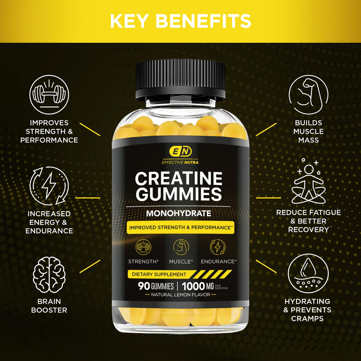 EFFECTIVE NUTRA Creatine Gummies for Men & Women - Creatine Monohydrate