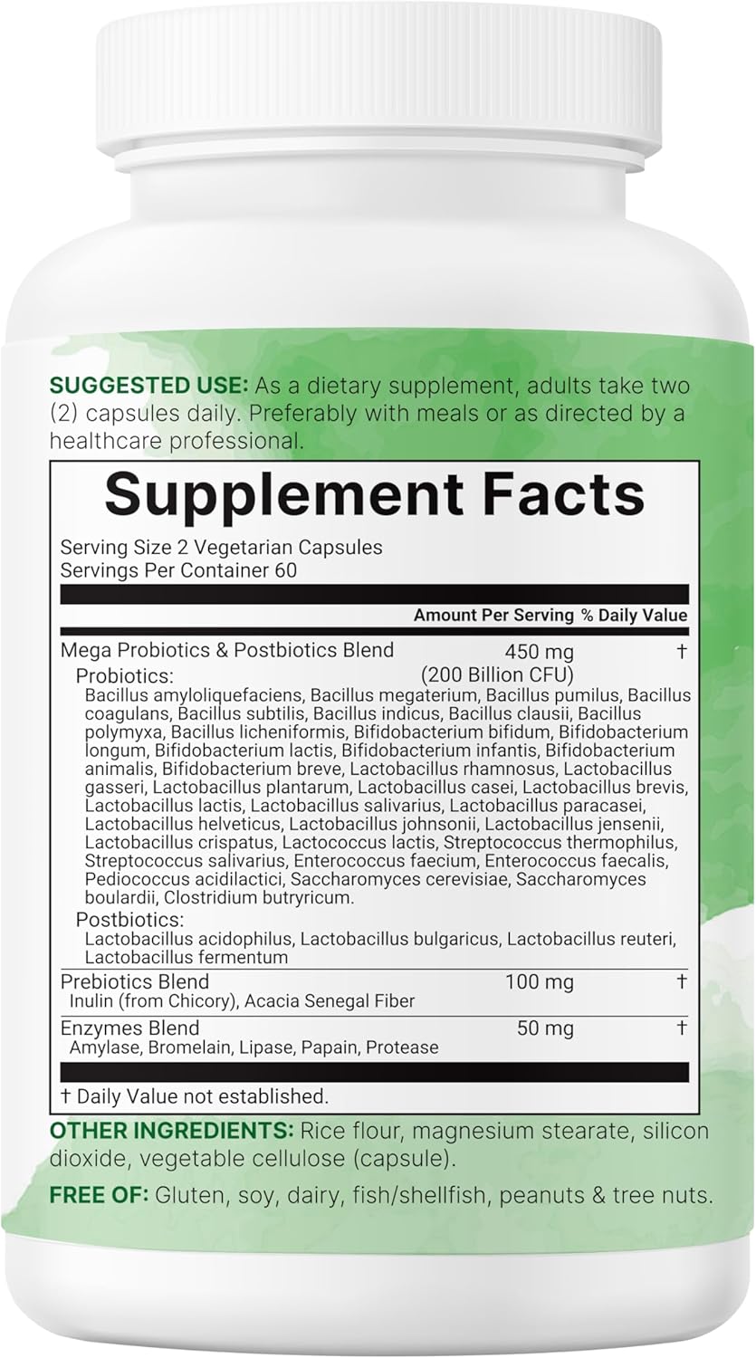 Micro Ingredients Probiotics 200 Billion CFU, 120 Veggie Capsules | Mega Probiotics for Men & Women | 40 Strains with Prebiotics, Postbiotics & Digestive Enzymes | Gut, Immune & Digestive Health