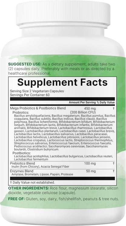 Micro Ingredients Probiotics 200 Billion CFU, 120 Veggie Capsules | Mega Probiotics for Men & Women | 40 Strains with Prebiotics, Postbiotics & Digestive Enzymes | Gut, Immune & Digestive Health