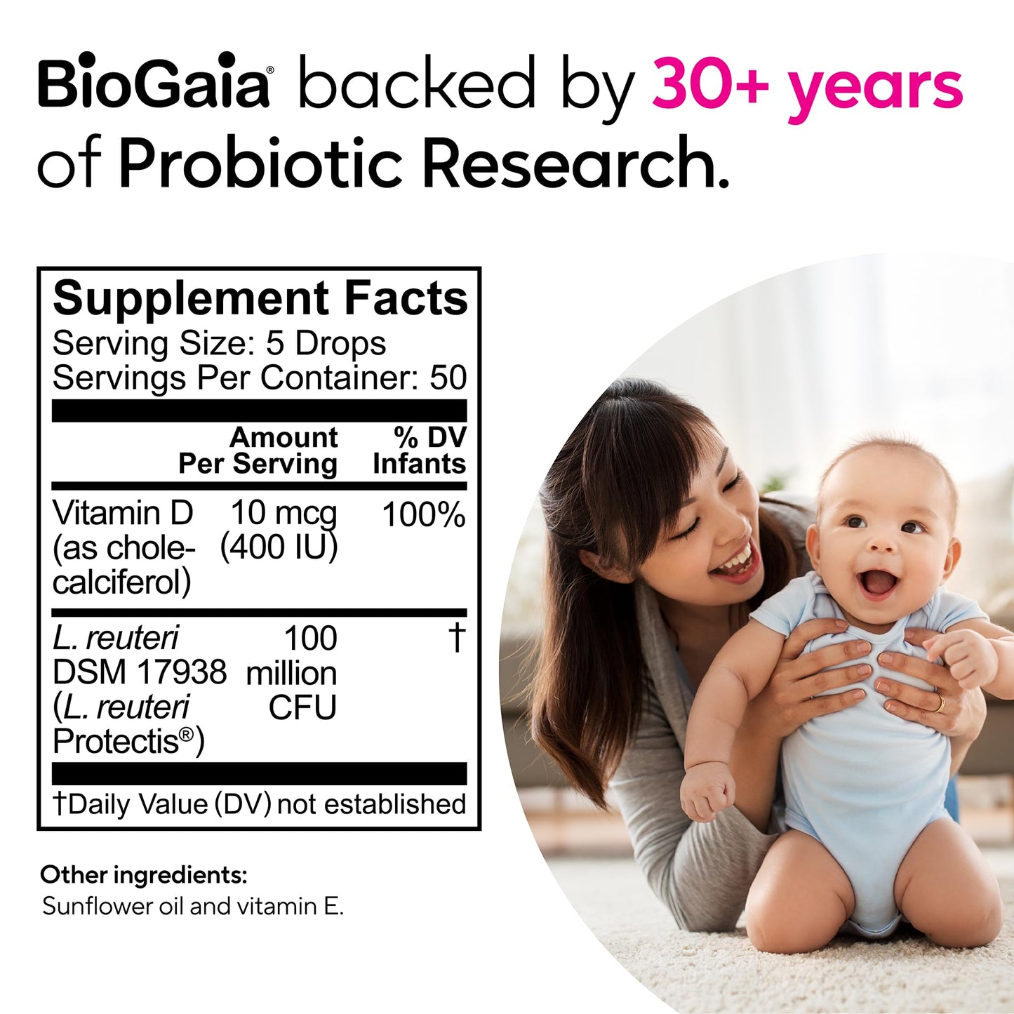 BioGaia Baby Probiotic Drops + Vitamin D | Colic & Gas Relief | 50 Servings | Pediatrician-recommended | Ease Crying, Fussing, Colic, Gas, Spit-ups & Occasional Constipation + Vit D | Safe for Newborns
