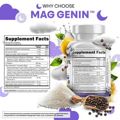 Clean Nutraceuticals Magnesium Glycinate Complex 1000mg with L-Theanine 200mg Apigenin 50mg Citrate Taurate Supplement - 5-HTP GABA Passion Flower Lemon Balm L-Glycine Phosphatidylserine - 60 Count