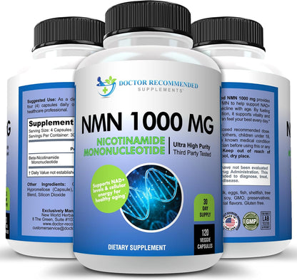 DOCTOR RECOMMENDED SUPPLEMENTS NMN (Nicotinamide Mononucleotide) 500mg, 60 Capsules - Vegetarian Friendly, 30 Servings, Gluten Free, GMO Free