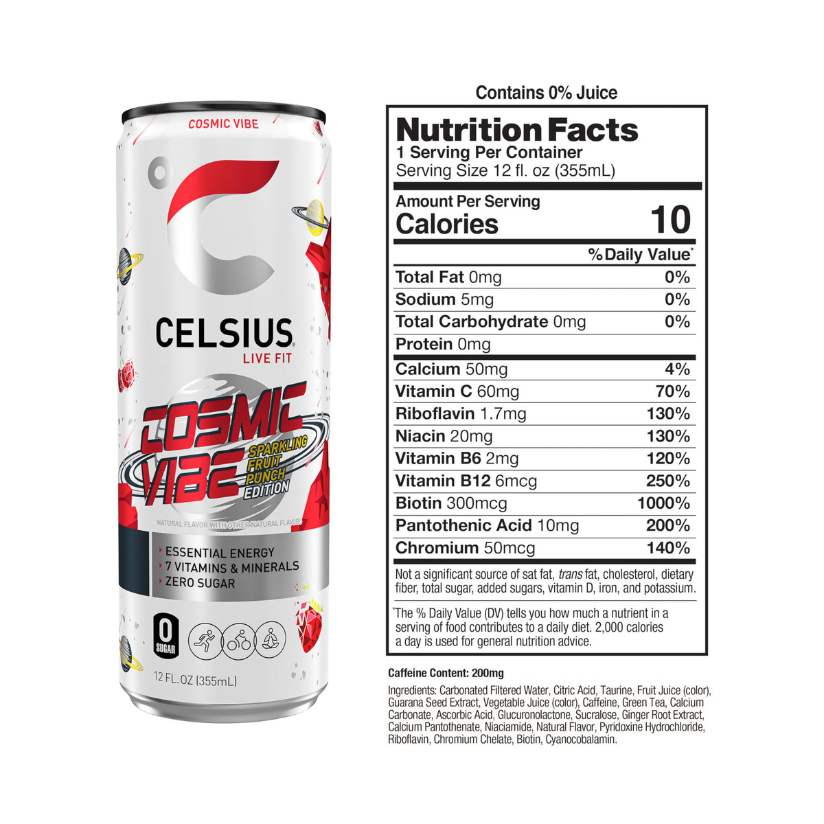 CELSIUS RETRO VIBE Sparkling Sherbet Slush, Sugar Free Energy Drink, 12 Fl Oz (Pack of 12)