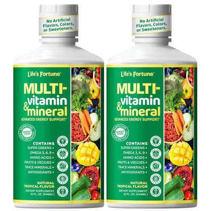 Life’s Fortune Liquid Multivitamin for Adults and Seniors – Fast Absorption Vitamins and Minerals with 90+ Nutrients for Energy and Immune Support – Easy to Digest, Sugar Free, Tropical Flavor, 32 oz
