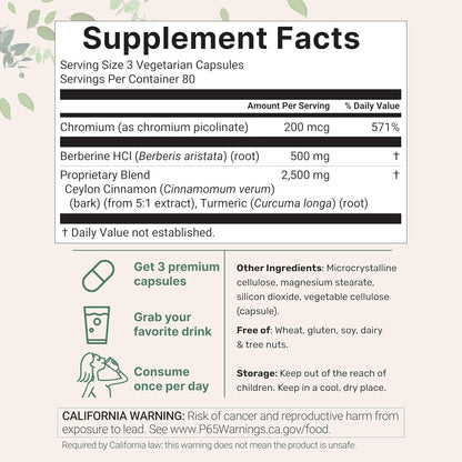 Micro Ingredients Berberine with Ceylon Cinnamon, 240 Veggie Capsules | High Absorption Berberine HCI Supplement + Turmeric Root & Cinnamon Bark Extract | Non-GMO, Gluten Free