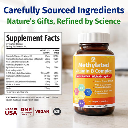 1 Body Methylated Vitamin B Complex, 5-MTHF & Methyl B12, 60 Capsules
