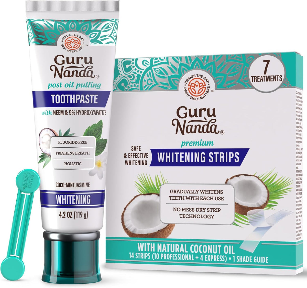 GuruNanda Whitening Duo – Hydroxyapatite Toothpaste & 7-Day Whitening Strips for a Brighter Smile & Stronger Teeth