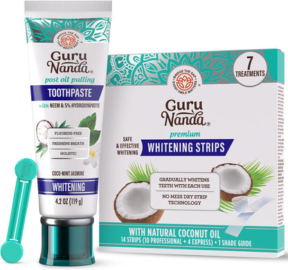 GuruNanda Whitening Duo – Hydroxyapatite Toothpaste & 7-Day Whitening Strips for a Brighter Smile & Stronger Teeth