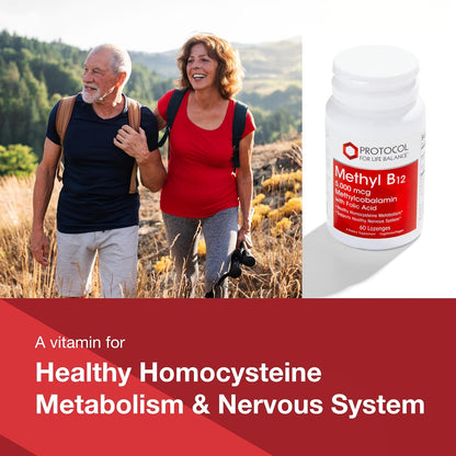 PROTOCOL FOR LIFE BALANCE Methyl B12 5,000 mcg, Brain Health*, 60 Lozenges | Vitamin B12 for Homocysteine Metabolism*, Support Brain Health and Health Nervous System*, Kosher, Halal, and Vegan