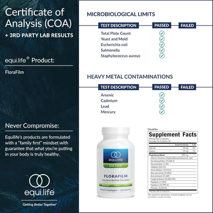 Equilife FloraFilm Enzyme Blend, Supports Gut Health, 120 Capsules | Helps Distrupt Microbal Biofilms | Aids in Detox & Immune Function | Gluten Free | Vegan | Non-GMO | Nut, Dairy, & Egg Free