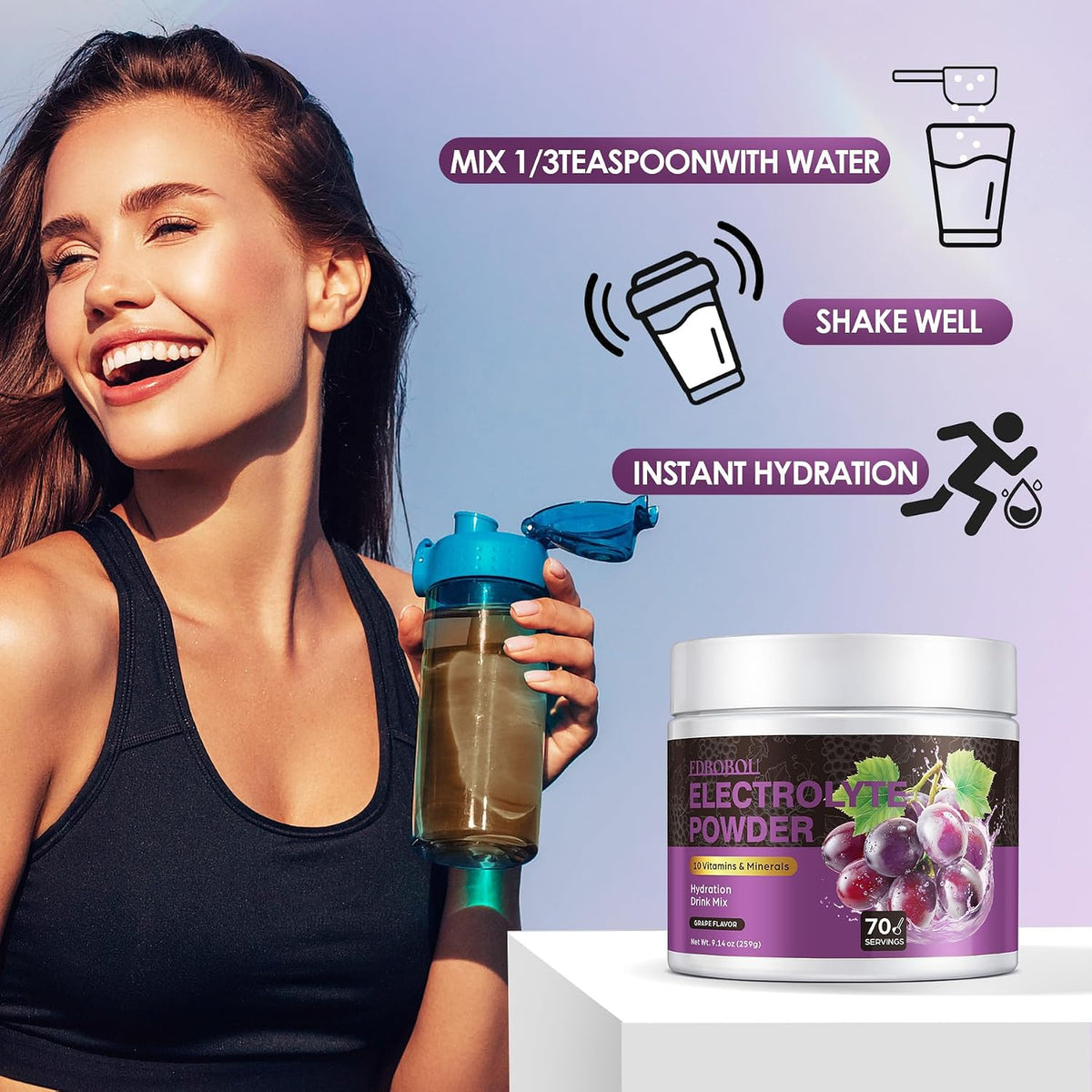 Sugar Free Electrolyte Powder Grape Flavor 70 Servings Refreshing Hydration with Potassium, Sodium & Magnesium Gluten-Free, Ideal for Athletes