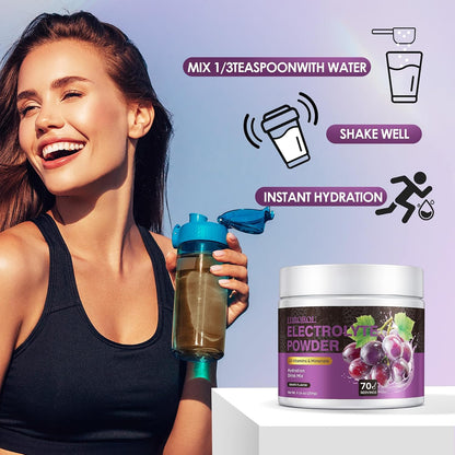 Sugar Free Electrolyte Powder Grape Flavor 70 Servings Refreshing Hydration with Potassium, Sodium & Magnesium Gluten-Free, Ideal for Athletes