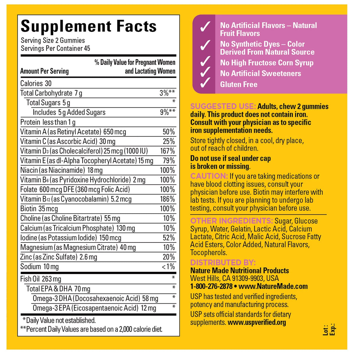 Nature Made Prenatal Gummies with DHA and Folic Acid Dietary Supplement Prenatal Health