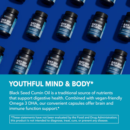 Black Seed Oil Capsules, Vegan, Non-GMO, Cold-Pressed Nigella Sativa, 90ct | 1500mg Per Serving Black Cumin Supplement for Skin Health, Immune Function, and Digestive Health, Unflavored, 30 Servings