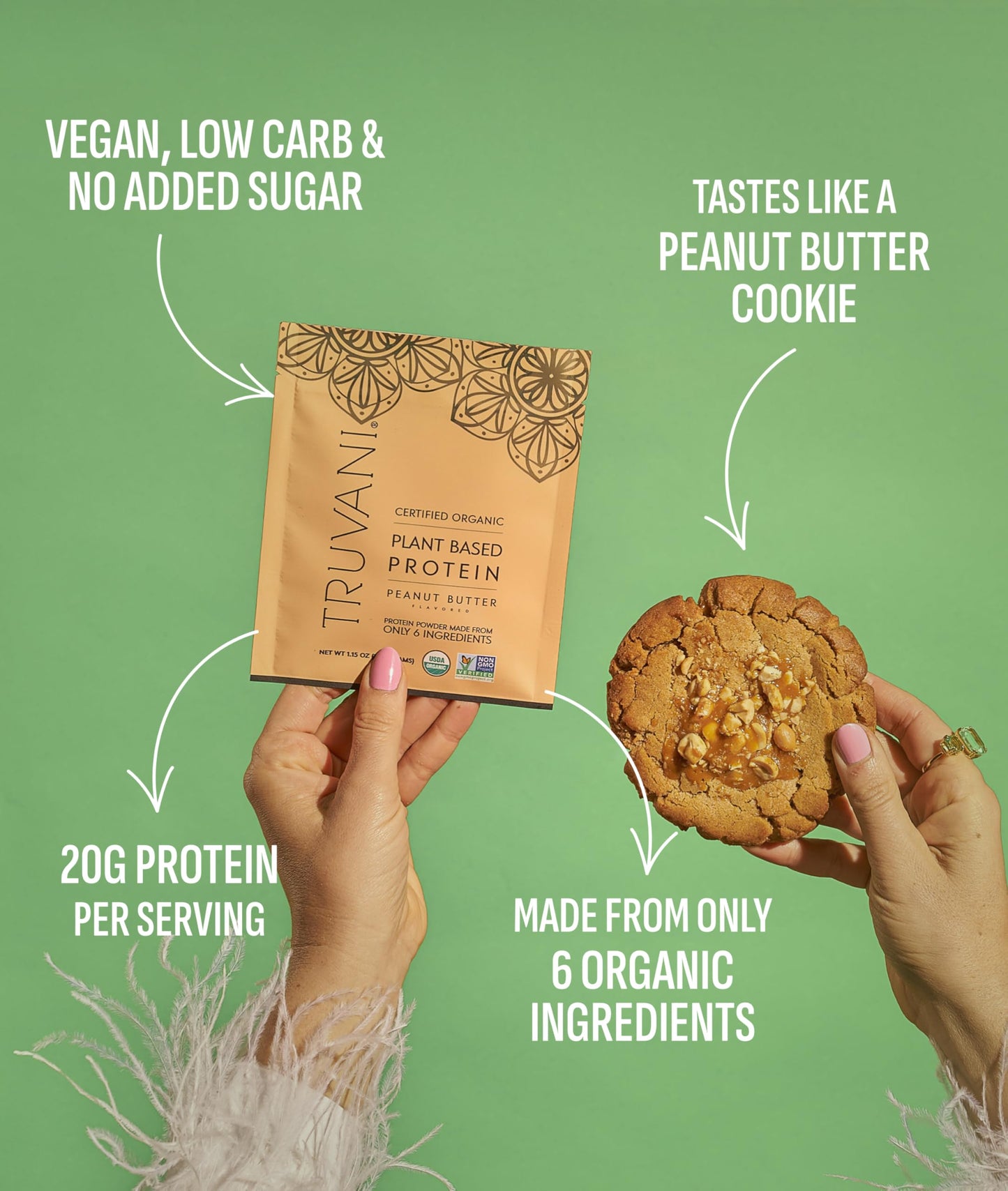 Truvani Organic Plant Based Protein Powder | Vanilla | 1 Serving | Vegan | 20g Pea Protein | Keto | Gluten & Dairy Free | Low Carb | No Added Sugar