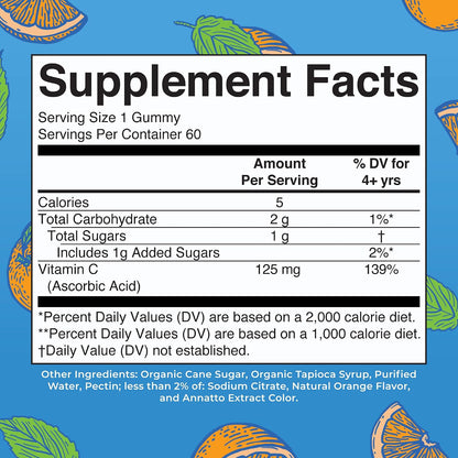 MaryRuth Organics Vegan Vitamin C Gummies | 2 Month Supply | Immune Support Supplement for Adults & Kids | Chewable Vitamin C Gummy Vitamins | Non-GMO | Pectin Based | 60 Count