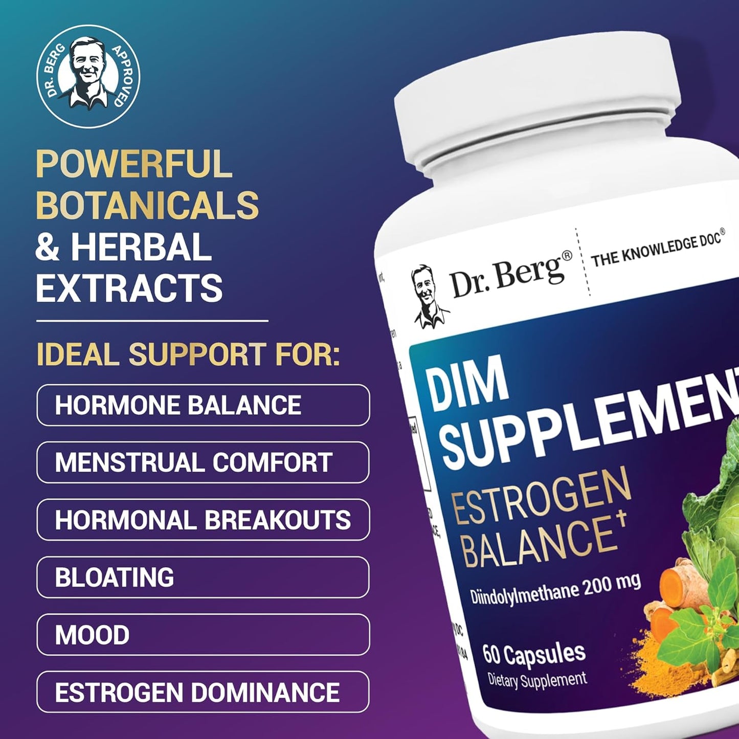 Dr. Berg DIM Supplement Estrogen Balance - Original Estrogen Supplement for Women with Diindolylmethane & Black Pepper for Enhanced Absorption & Menopause Support* - 60 Capsules