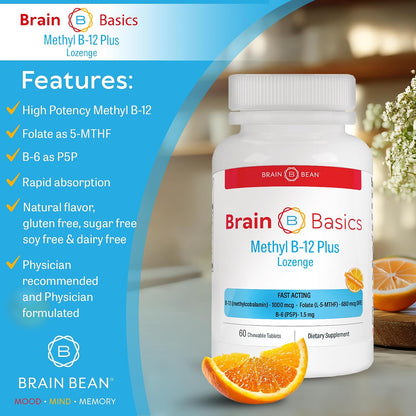 Extra Strength Methyl B-12 & Methyl Folate – 60 Chewable Tablets, Orange Citrus Flavor – High Potency Bioactive B-12 Vitamin & B9 Folate Supplement for Energy, Brain, Heart & Nerve Support