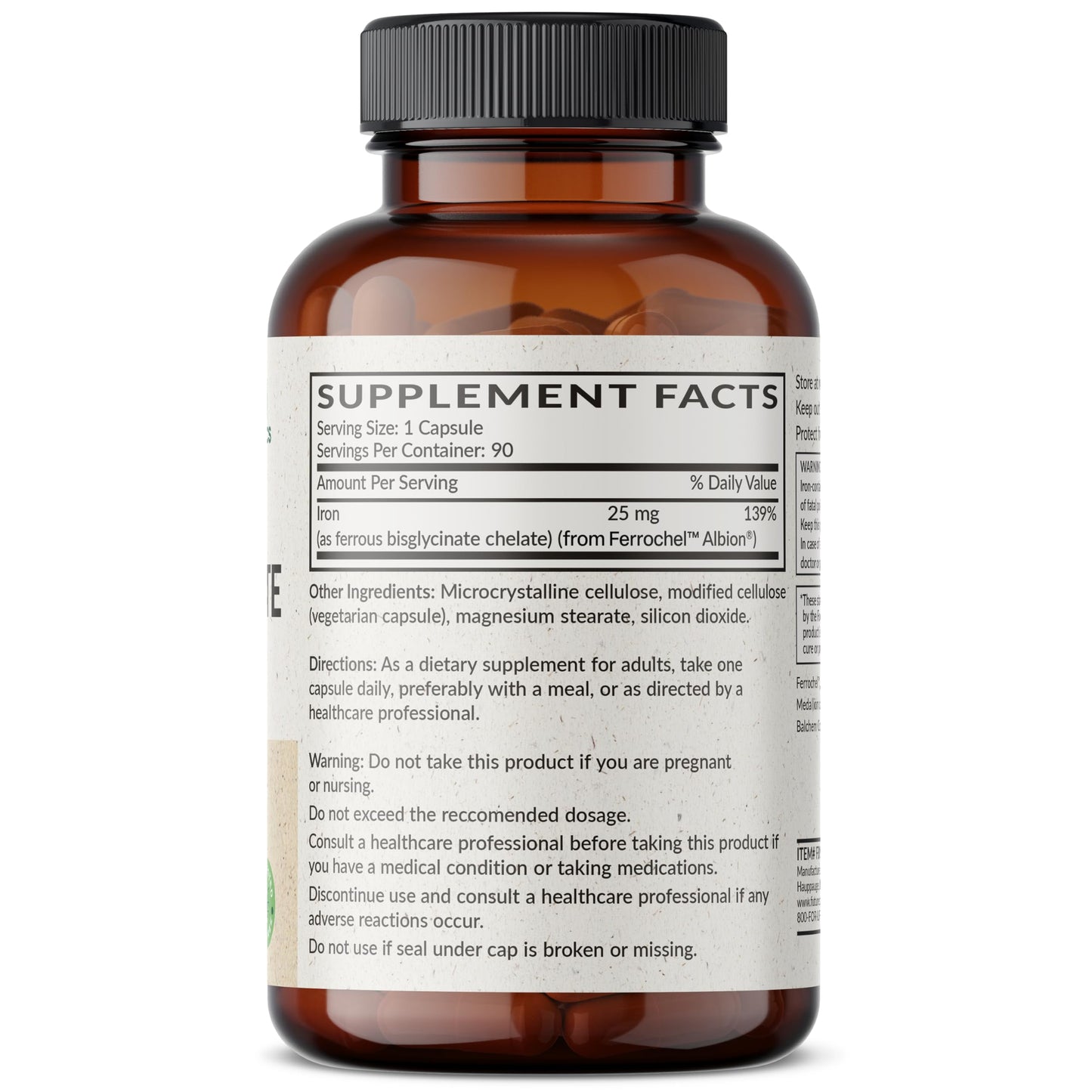 Futurebiotics Iron Bisglycinate 25mg Gentle on The Stomach, Supports Energy & Healthy Red Blood Cell Production - Non-Constipating Formula - Non GMO, 90 Vegetarian Capsules