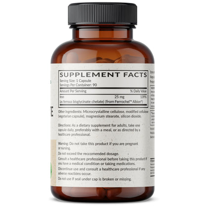 Futurebiotics Iron Bisglycinate 25mg Gentle on The Stomach, Supports Energy & Healthy Red Blood Cell Production - Non-Constipating Formula - Non GMO, 90 Vegetarian Capsules