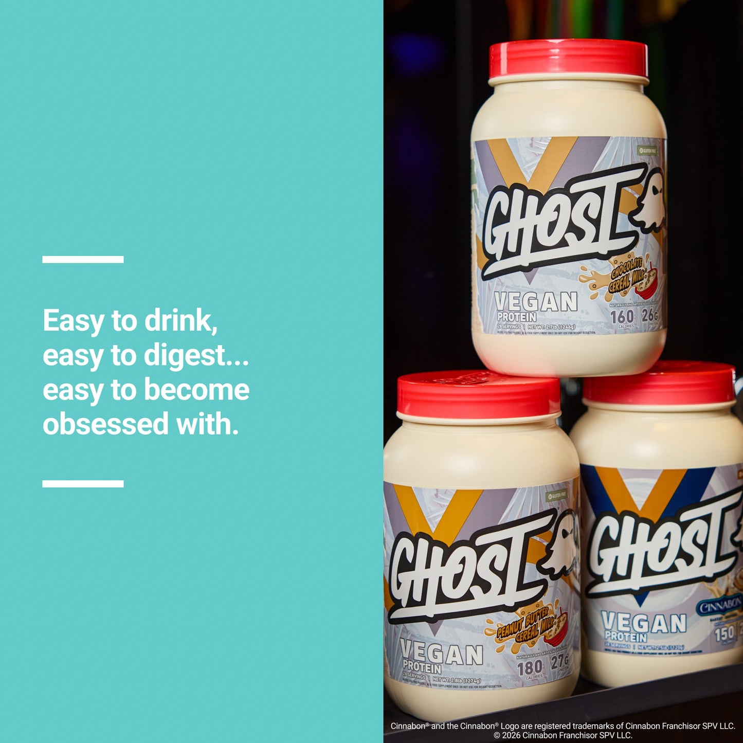 GHOST Vegan Protein Powder, Chocolate Chip Cookies – 2.9LB Tub, 25G of Protein - Plant-Based Pea & Organic Pumpkin Blend Protein with Fiber & Iron - Flavored Post Workout Shakes - Soy, Gluten Free