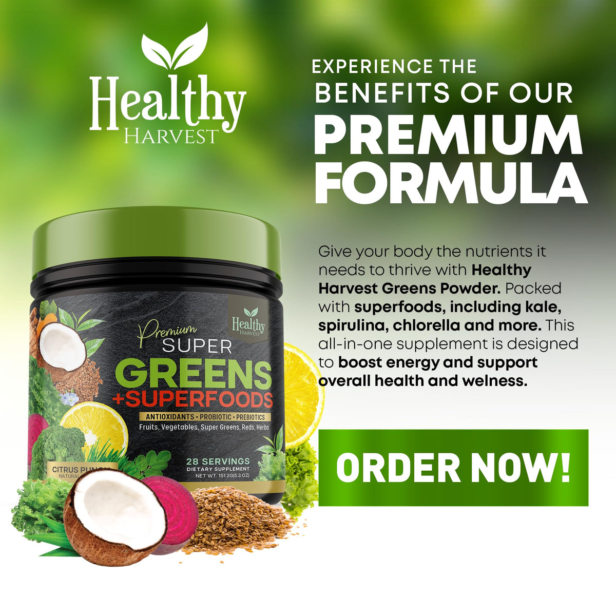 Greens Powder Superfood Supplement - Super Green Reds Smoothie Mix Blend with Spirulina